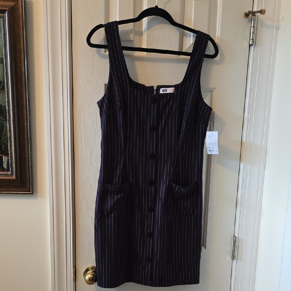 SO BRAND WOMEN'S JUNIOR SIZE BLUE PIN STRIPES DRESS SIZE MEDIUM